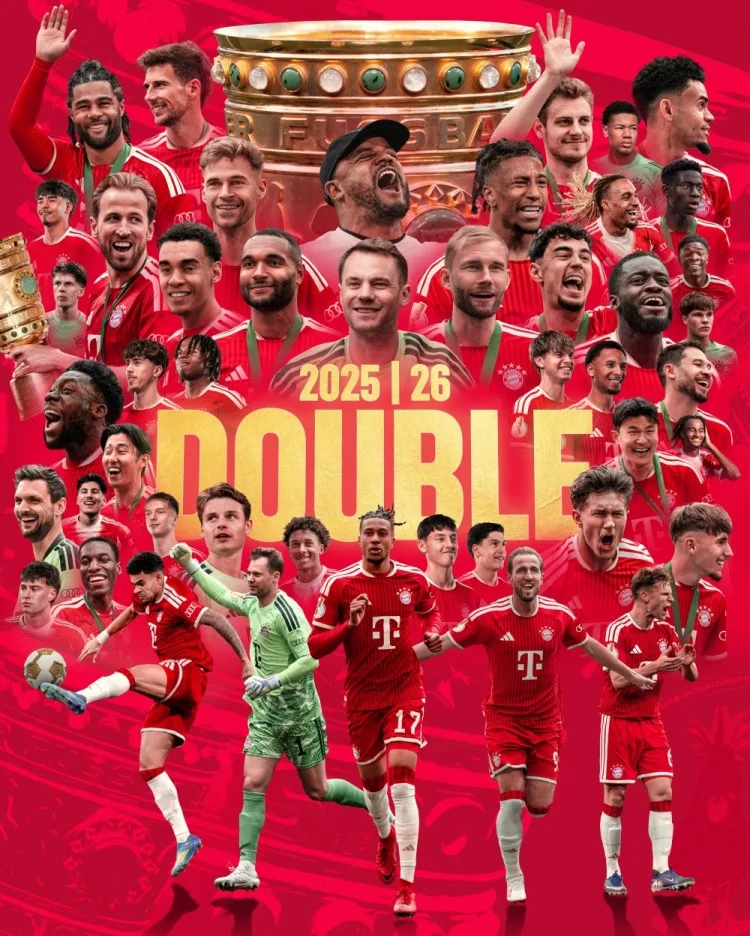 Sau khi vô địch DFB-Pokal, Bayern đăng poster chức vô địch kép của họ, có hình Kompany và toàn thể các cầu thủ