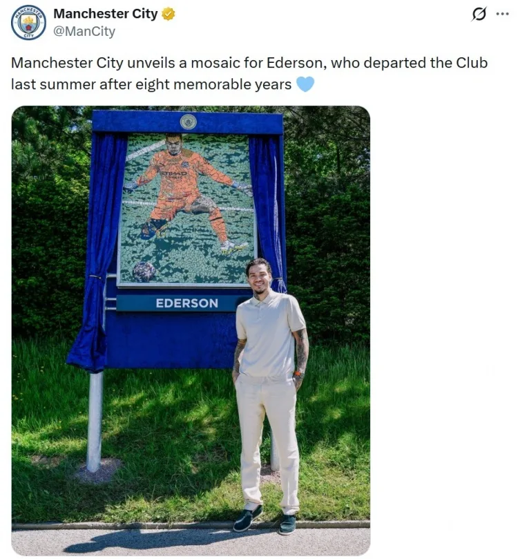 Man City tiết lộ bức tranh tường khảm được xây dựng cho Ederson để kỷ niệm những năm 8 của anh ấy với đội