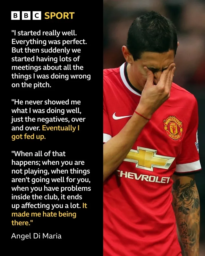 Hãy chia tay với Van Gaal! Di Maria: Ông ấy chỉ nói về khuyết điểm của tôi nhưng tôi không hối hận khi gia nhập Man United