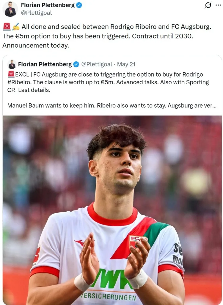 Phóng viên: Augsburg ký hợp đồng với tiền đạo Rodrigo Ribeiro của Sporting CP với phí mua đứt 5 triệu euro