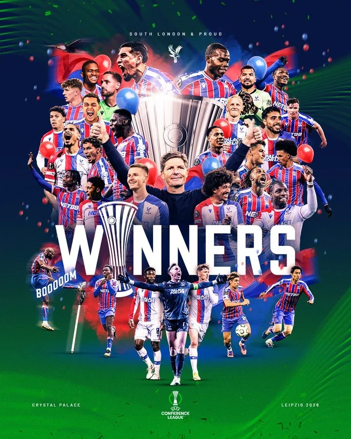 Crystal Palace tung poster ăn mừng chức vô địch UEFA Champions League, HLV Glasner xuất hiện ở vị trí C