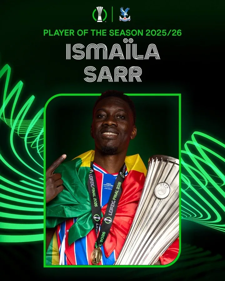 Sân 13 Bóng 9! Chính thức: Tiền đạo Sarr của Crystal Palace được vinh danh là Cầu thủ xuất sắc nhất mùa giải của UEFA