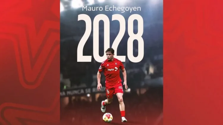 Osasuna gia hạn với tiền vệ 21 tuổi Mauro Echegoyen theo bản hợp đồng 2+2 năm