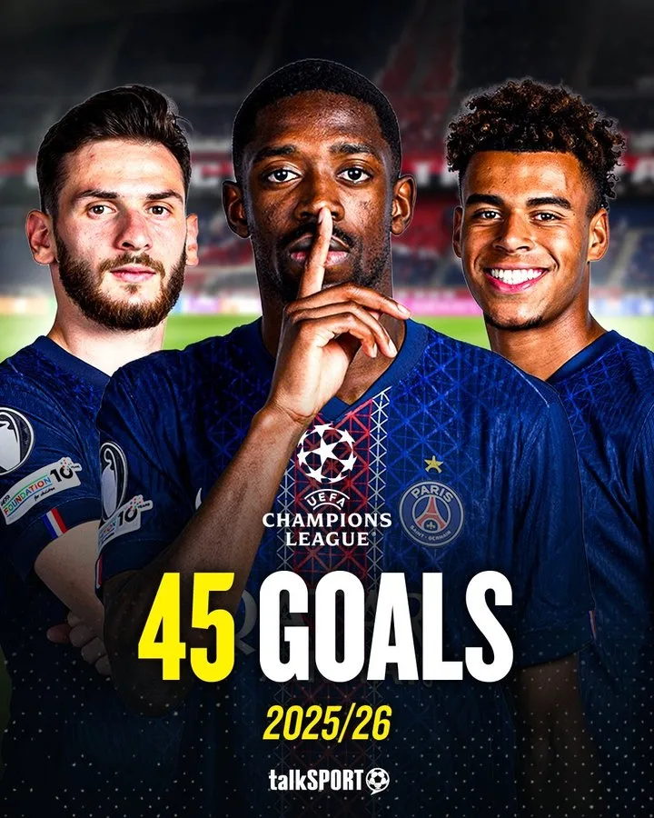 Paris đã ghi bàn thắng 45 ở Champions League mùa này, lập kỷ lục ghi bàn một mùa giải trong lịch sử Champions League