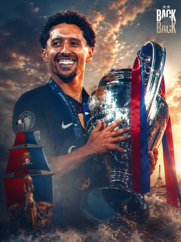 Vương miện 39 đầu tiên trong sự nghiệp! Poster đội trưởng PSG Marquinhos cầm cúp Champions League