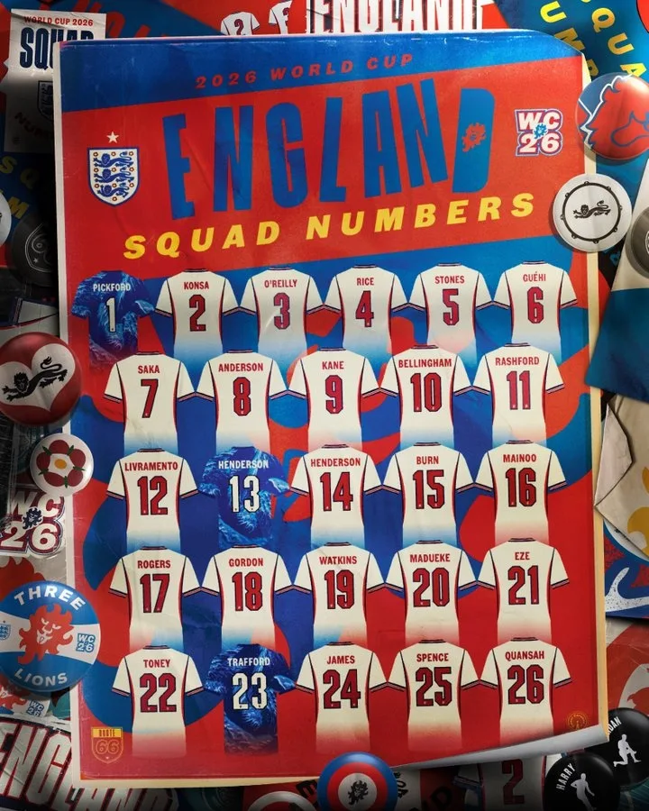 Tuyển Anh chính thức công bố poster số áo World Cup: Kane 9, Bellin 10, Rice 4