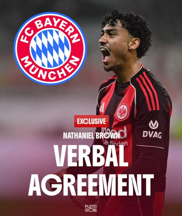 De Sky: Bayern đạt thỏa thuận miệng với N. Brown nhưng Frankfurt đòi 6000 triệu euro