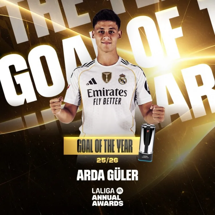 Cú lốp bóng từ giữa sân của Arda Guler được bầu là bàn thắng đẹp nhất mùa La Liga