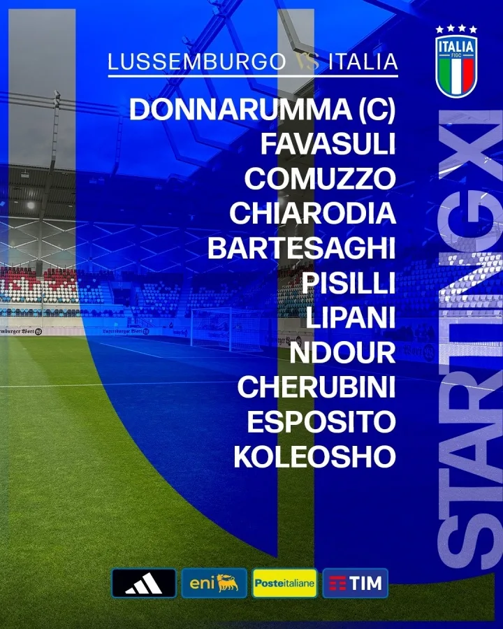 Đội hình xuất phát Italy vs Luxembourg: Donnarumma, Pio Esposito đá chính, Bartesaghi ra sân