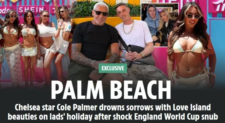 Bỏ lỡ World Cup! The Sun Exclusive: Palmer thưởng thức đồ uống với bạn bè vào thứ Tư và được bao quanh bởi những phụ nữ xinh đẹp