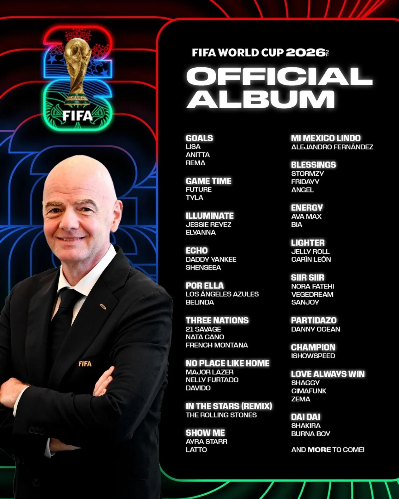 Bạn đã nghe được bao nhiêu bài hát rồi? FIFA chính thức công bố album World Cup cho Mỹ, Canada và Mexico, quy tụ nhiều ngôn ngữ và phong cách khác nhau