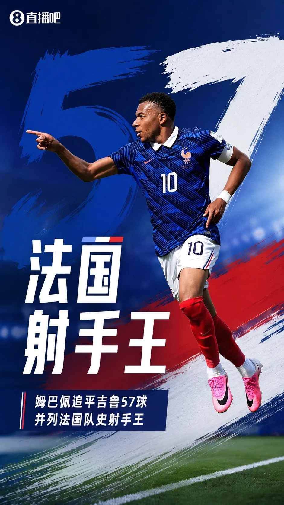 Mbappe cân bằng kỷ lục 57 bàn của Giroud, đồng sở hữu ngôi vua phá lưới tuyển Pháp