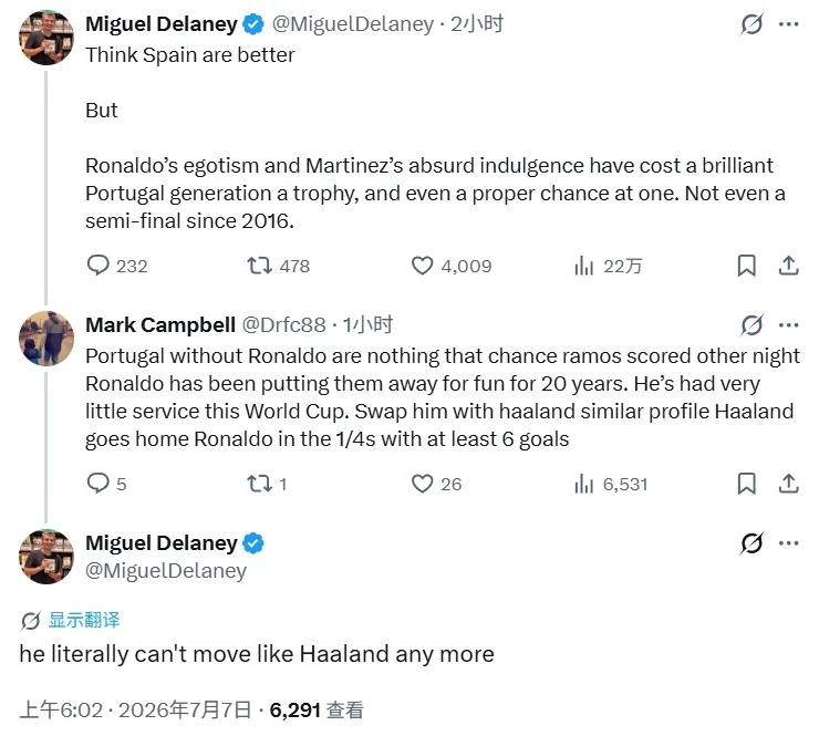 Người hâm mộ cho rằng đổi lại Ronaldo và Haaland ghi ít nhất bàn thắng 6. Phóng viên: Anh ấy không thể chạy như Haaland.