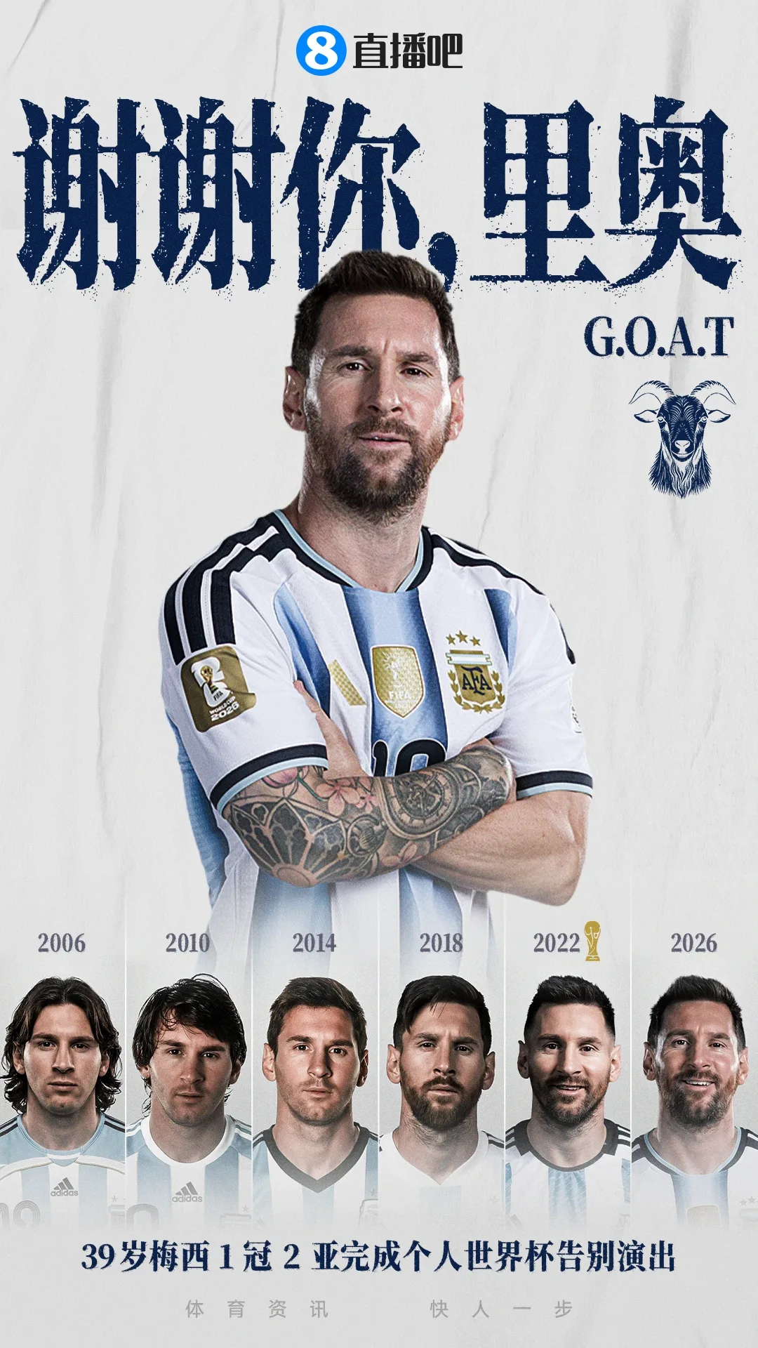 Hành trình 6 kỳ World Cup của Messi khép lại với 1 chức vô địch và 2 lần á quân