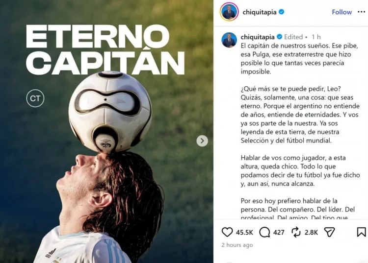 Chủ tịch LĐBĐ Argentina Tapia tri ân Messi: Anh đã khiến người dân Argentina tin vào điều kỳ diệu và mọi người sẽ luôn yêu mến anh